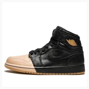 Black / Brown Nike Retro HI PRM Tan Basketball Shoes Women's Air Jordan 1 | JD-879MZ