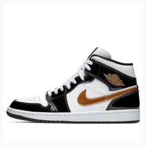 Black / Gold Nike Mid SE Basketball Shoes Men's Air Jordan 1 | JD-732NH