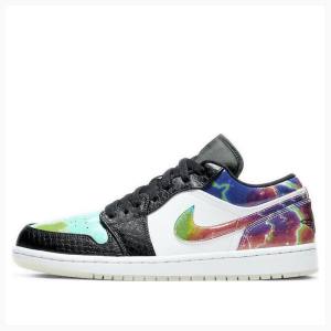 Black / Green / Blue Nike Low Galaxy Sneakers Men's Air Jordan 1 | JD-824TC