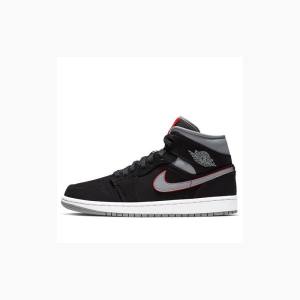 Black / Grey / Red Nike Mid Gym Basketball Shoes Men's Air Jordan 1 | JD-950LI