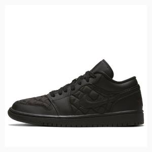 Black Nike Low Triple Black Quilted Sneakers Women's Air Jordan 1 | JD-682HK