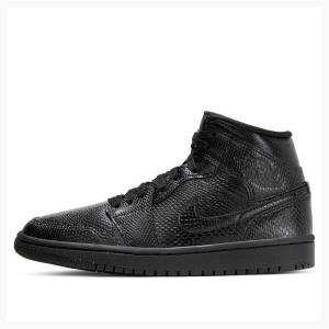 Black Nike Mid Snakeskin Basketball Shoes Women's Air Jordan 1 | JD-650IF