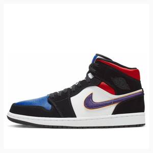 Black / Purple / Blue Nike Mid SE Rivals Basketball Shoes Men's Air Jordan 1 | JD-615YW