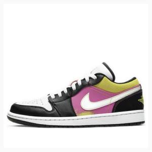 Black / Purple / Yellow Nike Low Spray Paint Sneakers Men's Air Jordan 1 | JD-084WX