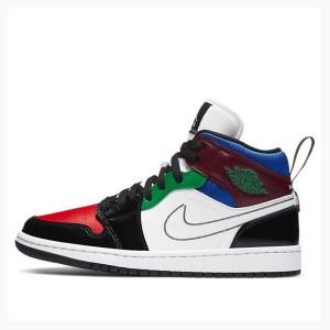 Black / Red / Green / Blue Nike Mid SE Multi-Color Basketball Shoes Women's Air Jordan 1 | JD-235GF