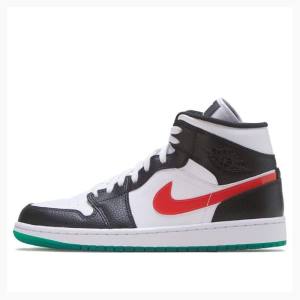 Black / Red / Green Nike Mid Alternate Swooshes Basketball Shoes Women's Air Jordan 1 | JD-623CB