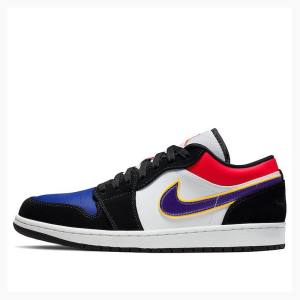 Black / Red Nike Low Lakers Top 3 Sneakers Men's Air Jordan 1 | JD-745OR