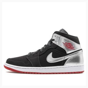 Black / Silver Nike Mid Johnny Kilroy Basketball Shoes Men's Air Jordan 1 | JD-074GJ