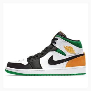 Black / White / Green Nike Mid SE Oakland Basketball Shoes Men's Air Jordan 1 | JD-253VR