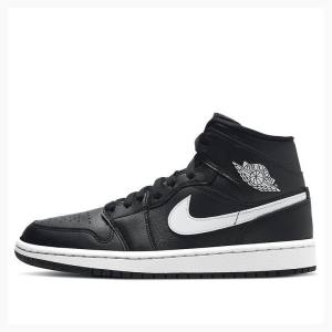 Black / White Nike Mid Basketball Shoes Women's Air Jordan 1 | JD-987BN