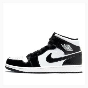 Black / White Nike Mid SE ASW All Star Panda Patent Leather 2021 - Carbon Fiber Basketball Shoes Men's Air Jordan 1 | JD-856CG