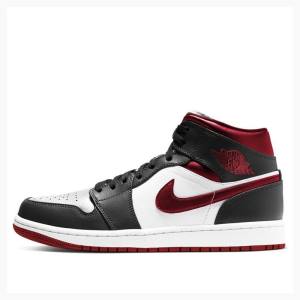 Black / White / Red Nike Mid Basketball Shoes Men's Air Jordan 1 | JD-947CF