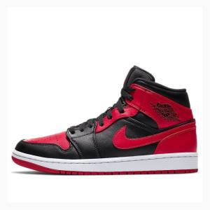 Black / White / Red Nike Mid Bred Banned Basketball Shoes Men's Air Jordan 1 | JD-731JX