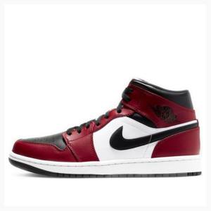 Black / White / Red Nike Mid Chicago Basketball Shoes Men's Air Jordan 1 | JD-436NE