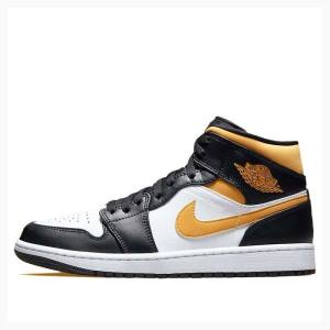 Black / White / Yellow Nike Mid Pollen Basketball Shoes Men's Air Jordan 1 | JD-801OG