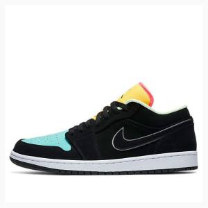 Black / Yellow / Green Nike Low SE Sneakers Men's Air Jordan 1 | JD-382YR