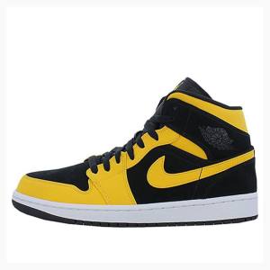 Black / Yellow Nike Mid Basketball Shoes Men's Air Jordan 1 | JD-028TN