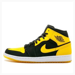 Black / Yellow Nike Mid New Love Basketball Shoes Men's Air Jordan 1 | JD-431RC