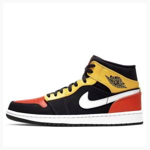 Black / Yellow / Orange Nike Mid SE Basketball Shoes Men's Air Jordan 1 | JD-072WH