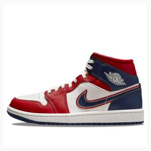 Blue / Red Nike Mid Basketball Shoes Women's Air Jordan 1 | JD-823PM