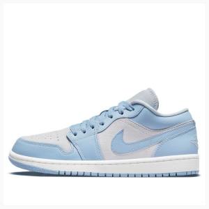 Blue / White Nike Low Football Grey Aluminum Sneakers Women's Air Jordan 1 | JD-714XE