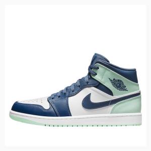 Blue / White Nike Mid Mint Basketball Shoes Men's Air Jordan 1 | JD-517QG