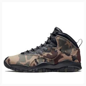 Brown / Green Nike Retro Woodland Camo Basketball Shoes Men's Air Jordan 10 | JD-346RP