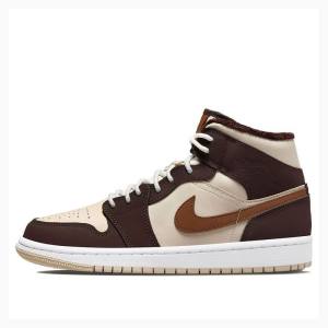 Brown Nike Mid Brown Basalt Oatmeal Basketball Shoes Women's Air Jordan 1 | JD-742PF