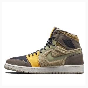 Brown / Yellow Nike RTR HI PREM UT Beach Ridgerock Basketball Shoes Women's Air Jordan 1 | JD-854DK