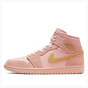 Coral / Gold Nike Mid SE Basketball Shoes Men's Air Jordan 1 | JD-852QJ