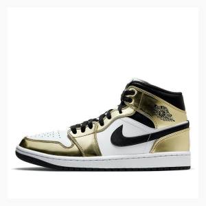 Gold / Black Nike Mid SE 'Metallic Gold' Basketball Shoes Men's Air Jordan 1 | JD-314VQ