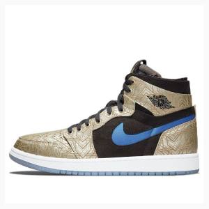 Gold / Black Nike Zoom CMFT Laser Basketball Shoes Men's Air Jordan 1 | JD-069DN