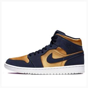 Gold / Navy Nike Mid SE Obsidian Basketball Shoes Men's Air Jordan 1 | JD-691HG