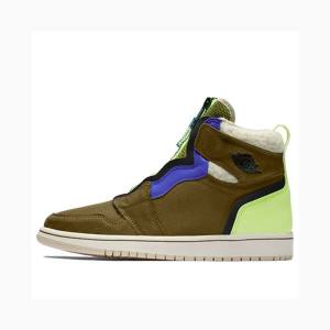 Green / Olive Nike High Zip Up Flak Volt Basketball Shoes Women's Air Jordan 1 | JD-713HE