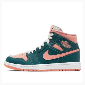 Green / Pink Nike Mid Teal Basketball Shoes Women's Air Jordan 1 | JD-523DM