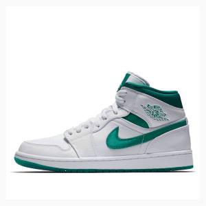 Green / White Nike Mid Basketball Shoes Men's Air Jordan 1 | JD-518TK