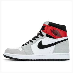 Grey / Black / Red Nike Retro High OG Light Smoke Basketball Shoes Men's Air Jordan 1 | JD-629GO