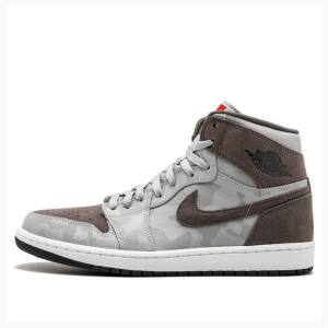 Grey / Brown Nike Retro High Premium 'Grey Camo' Basketball Shoes Men's Air Jordan 1 | JD-750EL