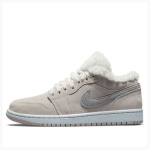 Grey Nike Low Sherpa Fleece Sneakers Women's Air Jordan 1 | JD-295PK