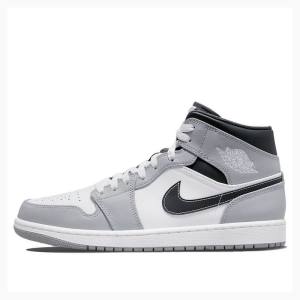 Grey / White / Black Nike Mid Smoke Basketball Shoes Men's Air Jordan 1 | JD-834EM