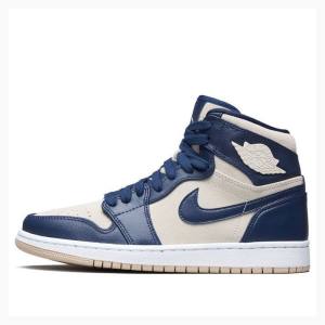 Navy Nike Retro PREM Midnight Basketball Shoes Women's Air Jordan 1 | JD-670NV