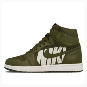 Olive Nike Retro High OG Swoosh Basketball Shoes Men's Air Jordan 1 | JD-976RG