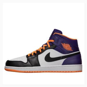 Purple / Black / Orange Nike Mid White Bright Citrus Basketball Shoes Men's Air Jordan 1 | JD-178FU