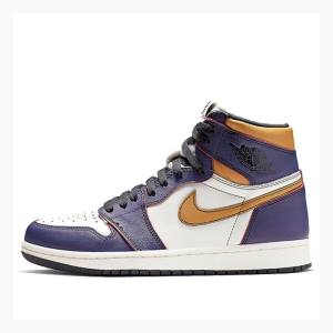 Purple / Gold Nike High OG Defiant SB - LA To Chicago Basketball Shoes Men's Air Jordan 1 | JD-719KU