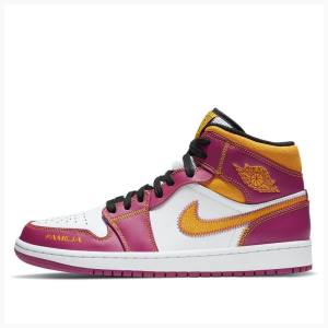 Purple / Gold Nike Mid DOD Dia de los Muertos Basketball Shoes Men's Air Jordan 1 | JD-761HP