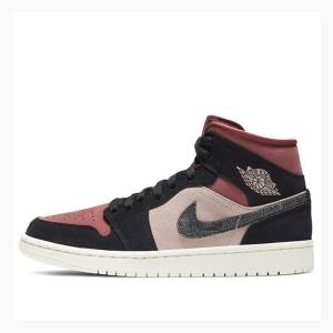 Red / Black Nike Mid Burgundy Dusty Basketball Shoes Women's Air Jordan 1 | JD-473NU