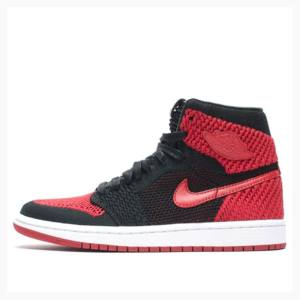 Red / Black Nike Retro Flyknit Banned - Bred Basketball Shoes Men's Air Jordan 1 | JD-794VK