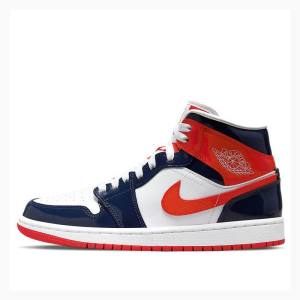 Red / Blue Nike Mid Basketball Shoes Women's Air Jordan 1 | JD-896OU