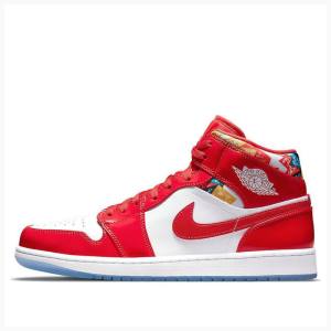 Red Nike Mid SE Red Patent Basketball Shoes Men's Air Jordan 1 | JD-091RH