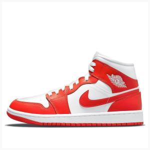 Red / White Nike Mid Basketball Shoes Women's Air Jordan 1 | JD-518UY